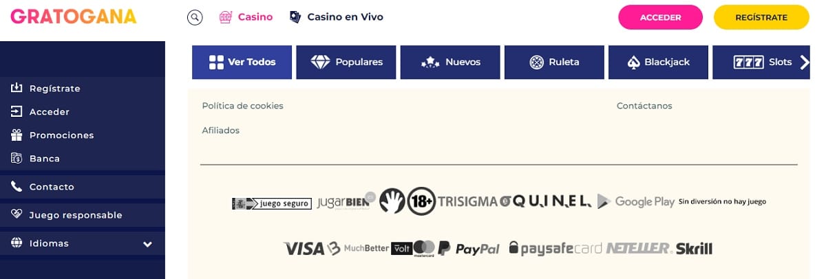 Paysafecard casino online en el casino Gratogana