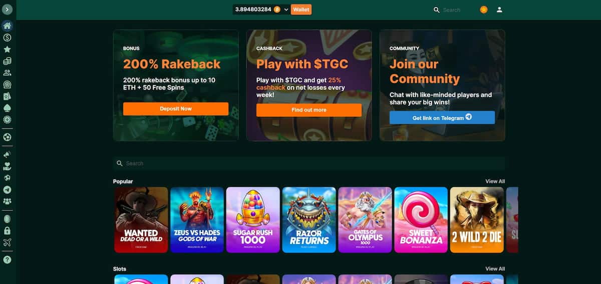 TG Casino, Bitcoin apuestas