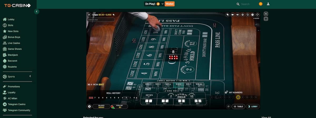 TG Casino, Juego de dados online