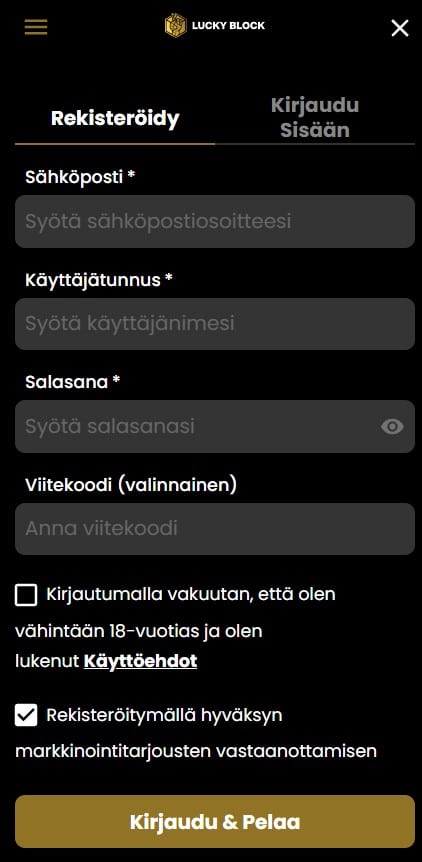 lucky block rekisteröityminen