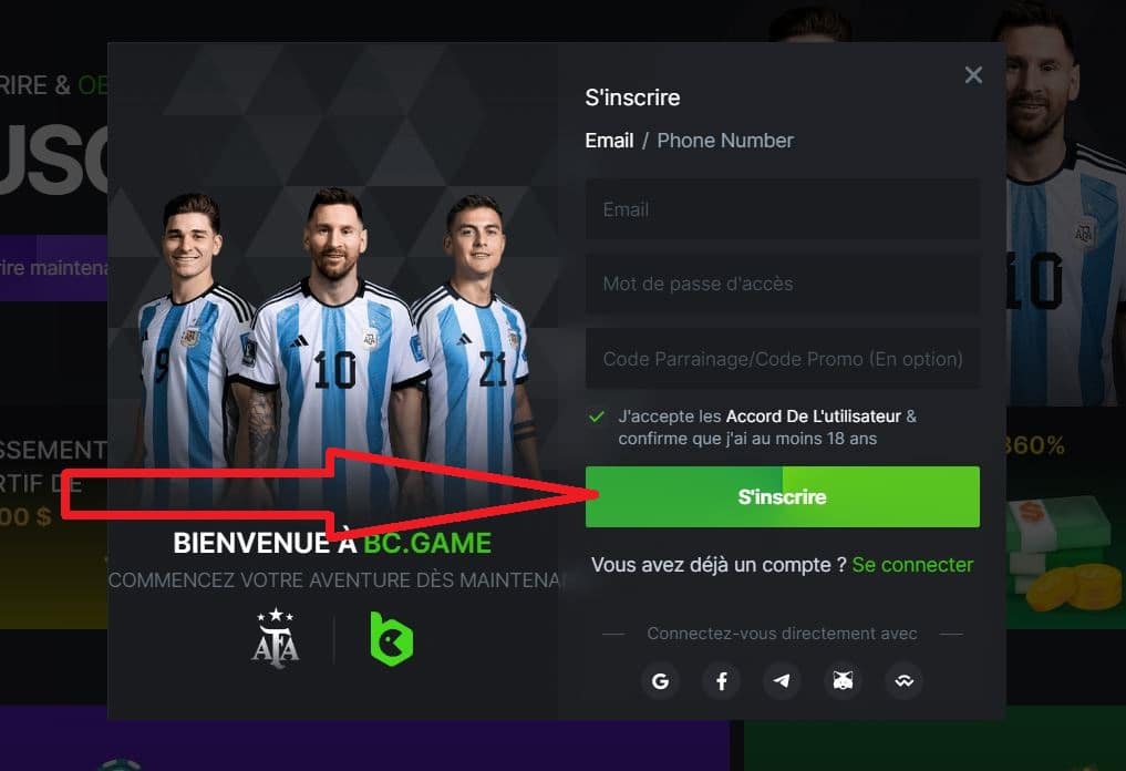 Quatrième étape de l'inscription sur BC Game