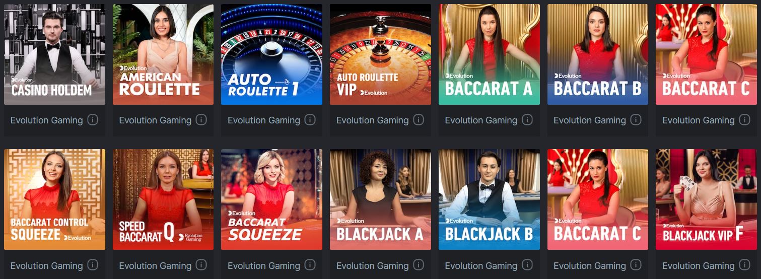 Jeux d'Evolution sur BG Game Casino Live