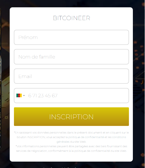 Étape 1 : S’inscrire sur Bitcoineer