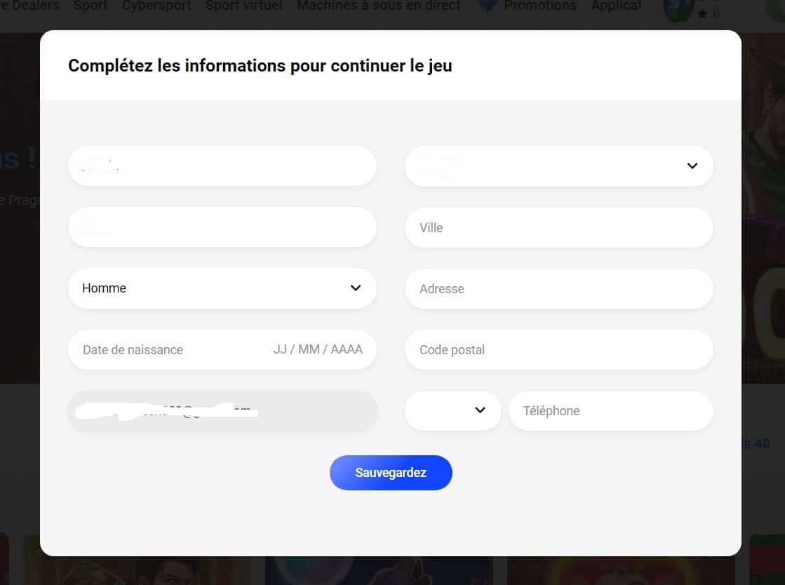 3. Compléter ses informations - comment s'inscrire et jouer sur Slottica casino