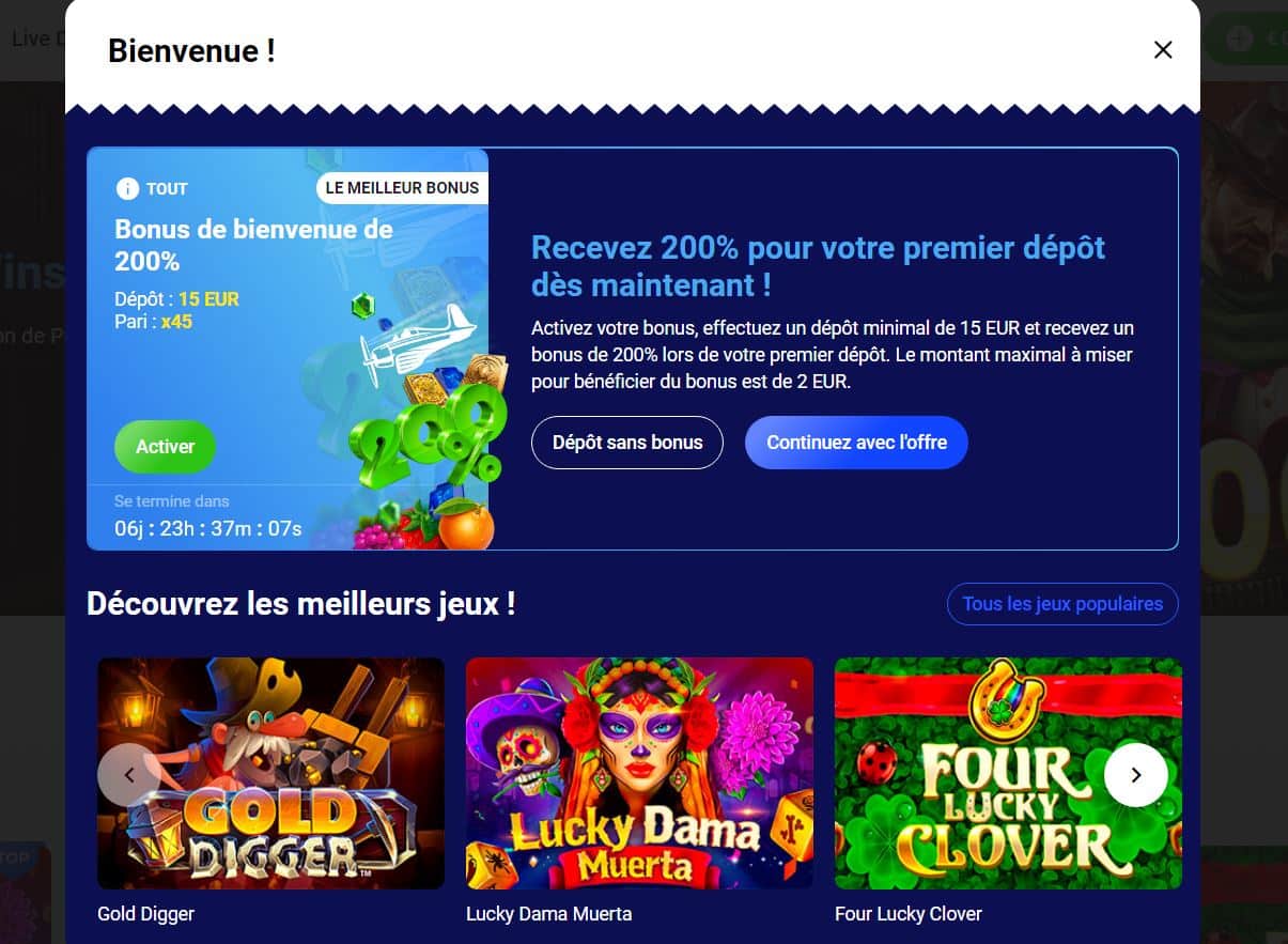 4. Consulter l'offre de bienvenue proposée - comment s'inscrire et jouer sur Slottica casino