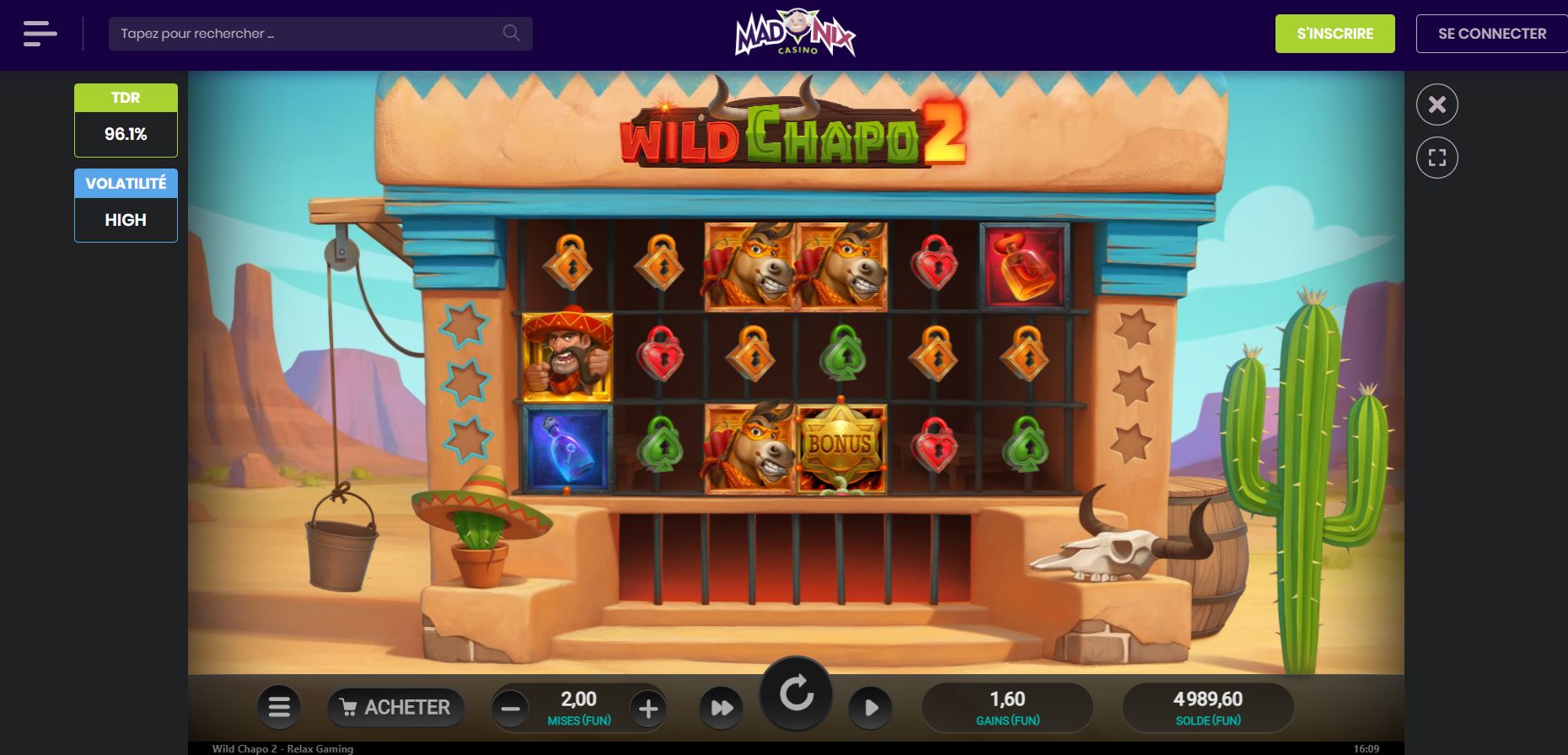 5. Sélectionner un jeu et commencer à jouer - Wild Chapo 2 - comment s'inscrire et jouer sur Madnix casino