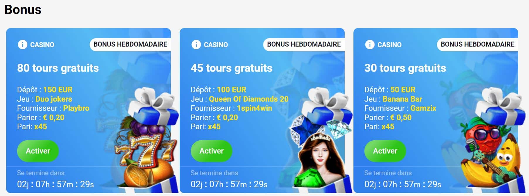 Bonus Hebdomadaires sur Slottica - Slottica casino avis