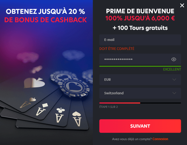 Avis 1Red casino : Inscription