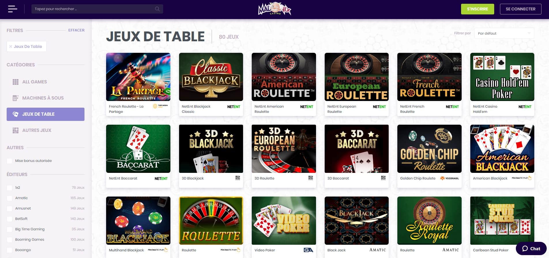 Jeux de table sur madnix - Madnix casino avis