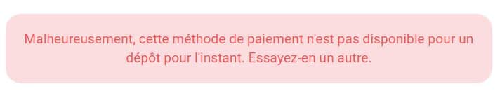 Méthode de paiement indisponible sur Slottica