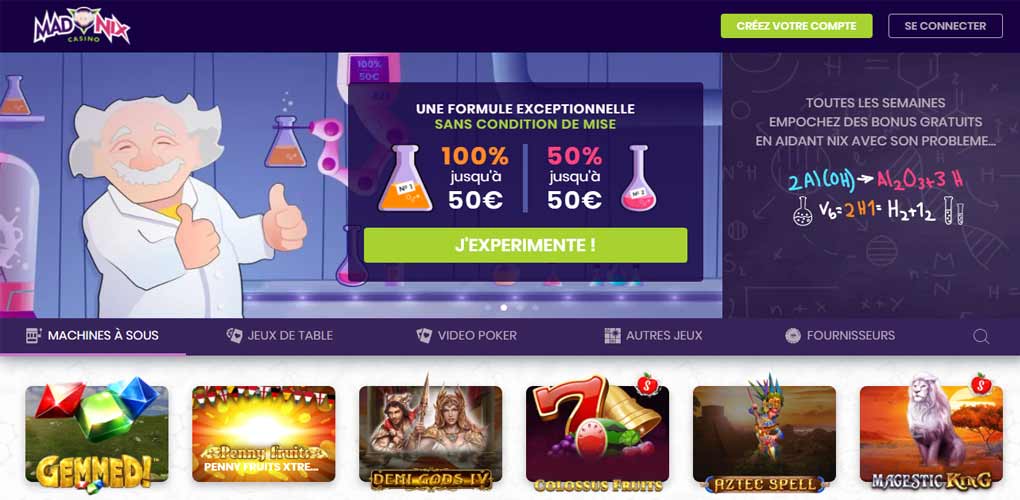 Madnix –  Sic Bo casino site offrant un bonus de bienvenue de 100 % et 300 free spins