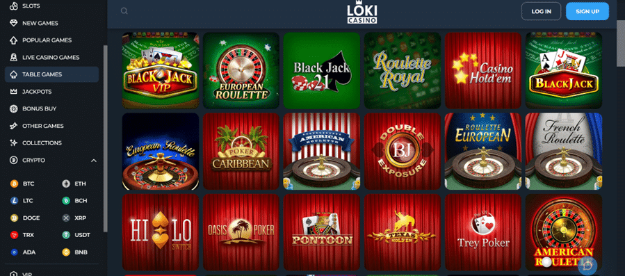 Avis Loki casino : Jeux de table