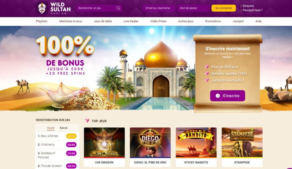 Wild Sultan – top site Sic Bo proposant un bonus de 100% jusqu’à 500 €