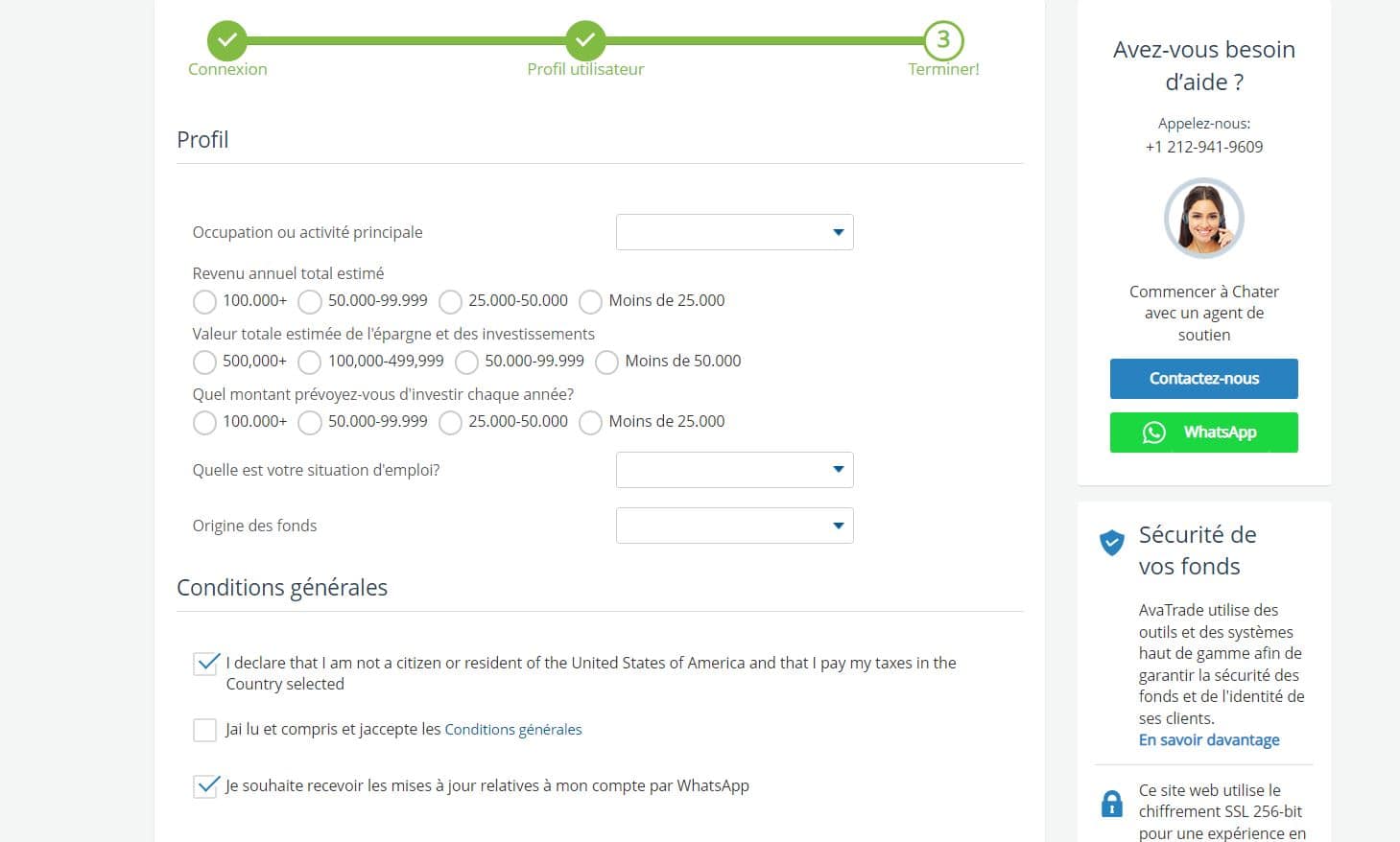 Etape 5. Renseigner queleques dernières informations sur AvaTrade - Comment Acheter Action Bonduelle