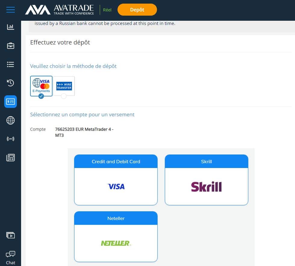 AvaTrade - Choisir la méthode de paiement - Acheter Action Vallourec