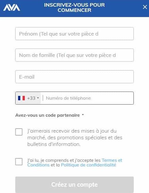 Etape 3. Remplir le formulaire d'inscription AvaTrade - Comment Acheter Action Accor
