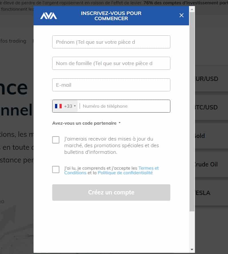 Etape 3. Remplir le formulaire d'inscription AvaTrade - Comment Acheter Action Aperam