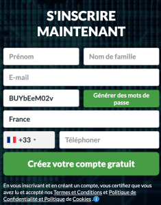 formulaire d'inscription sur crypto code