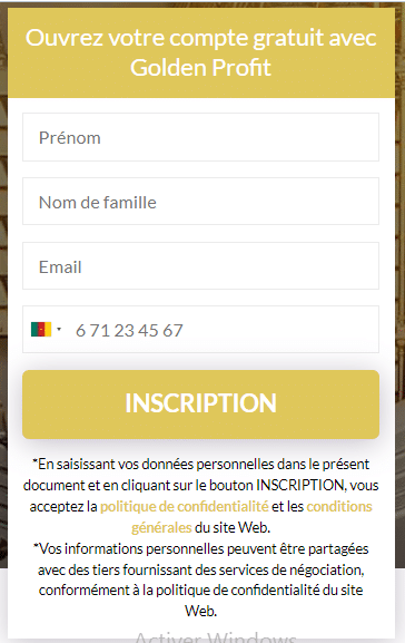 Étape 1 : Ouverture du compte Golden Profit