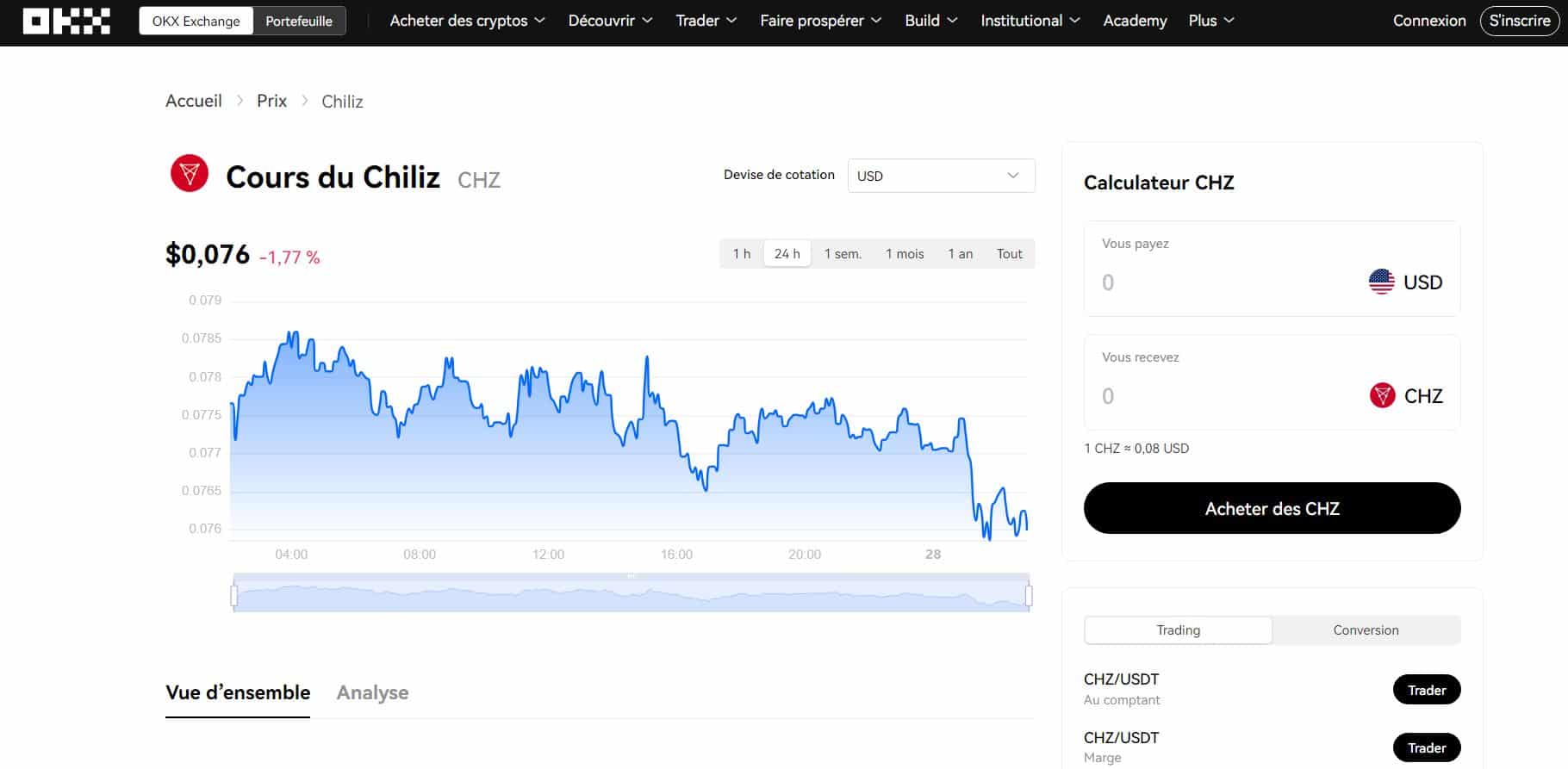 OKX - Acheter des CHZ - Acheter PSG Token