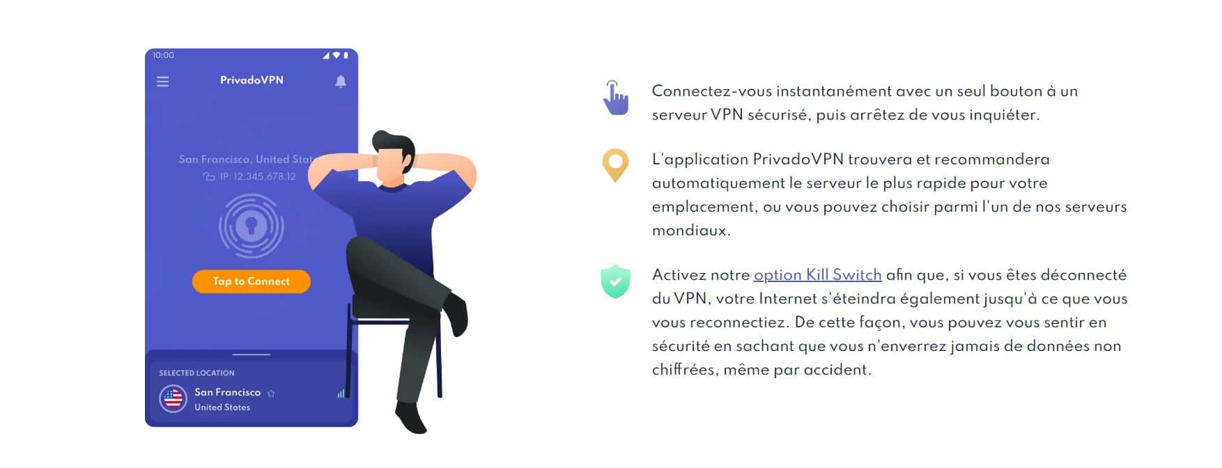 PrivadoVPN - Fonnctionnalités - VPN iPhone