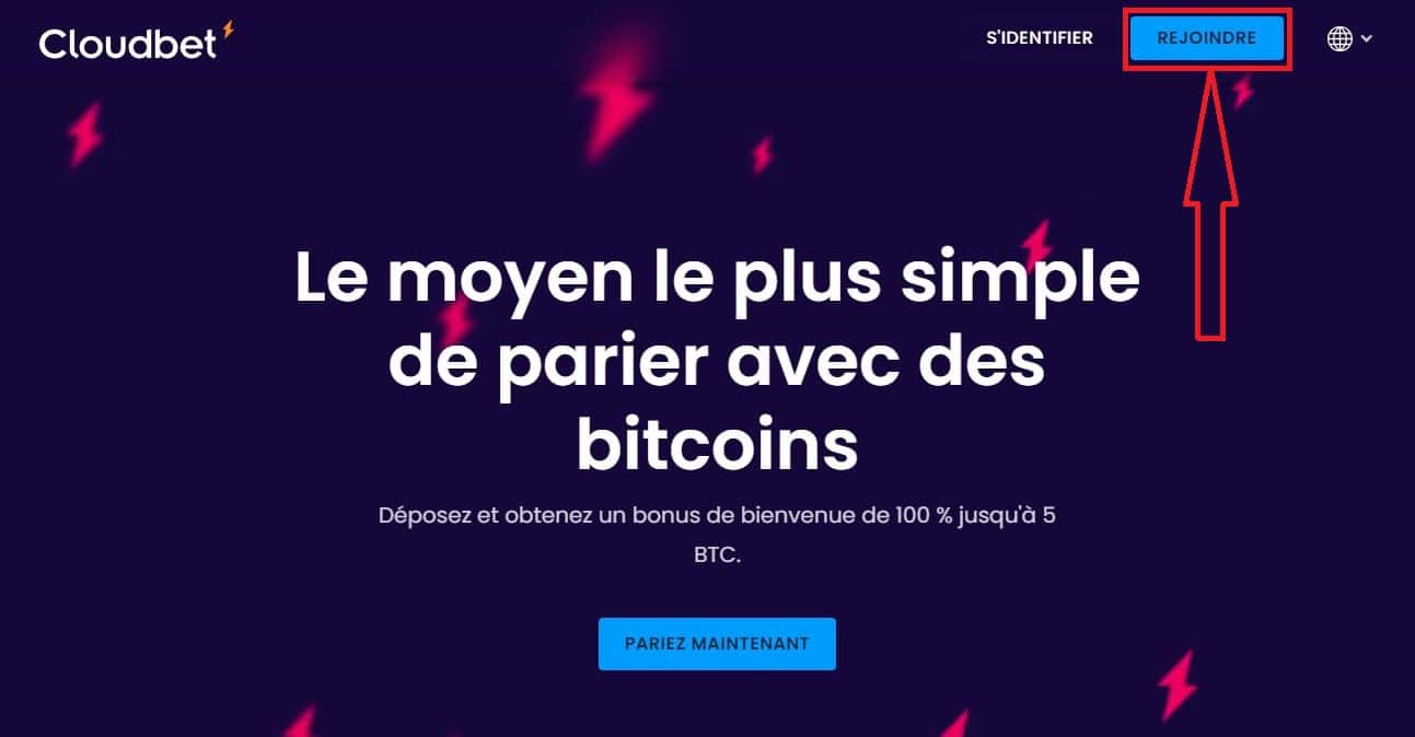 1. Accéder au site de Cloudbet et cliquer sur le bouton rejoindre - Cloudbet avis