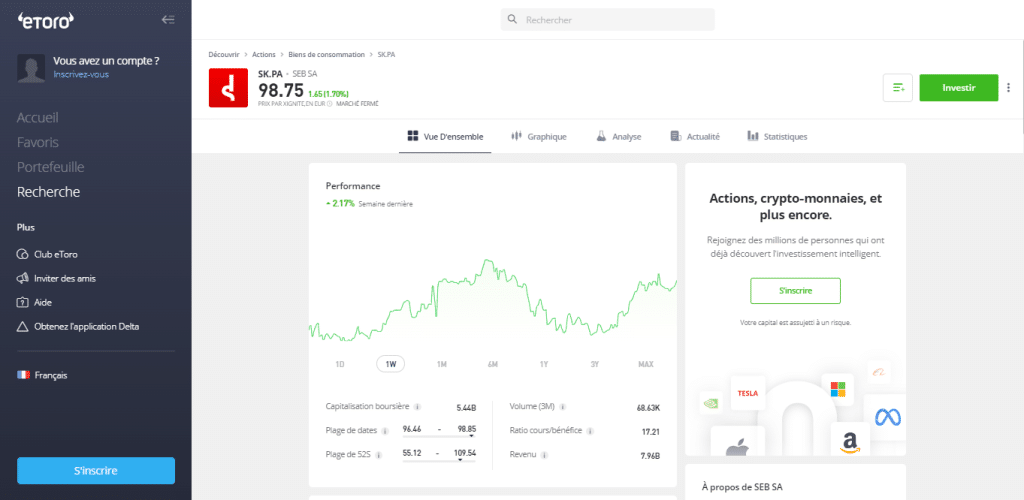 acheter action SEB eToro