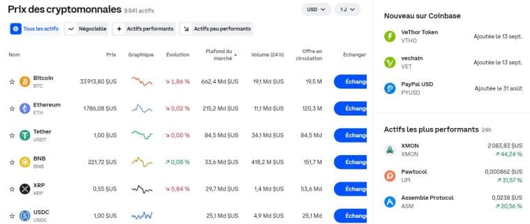 Coinbase - Cryptos - Meilleurs crypto exchanges