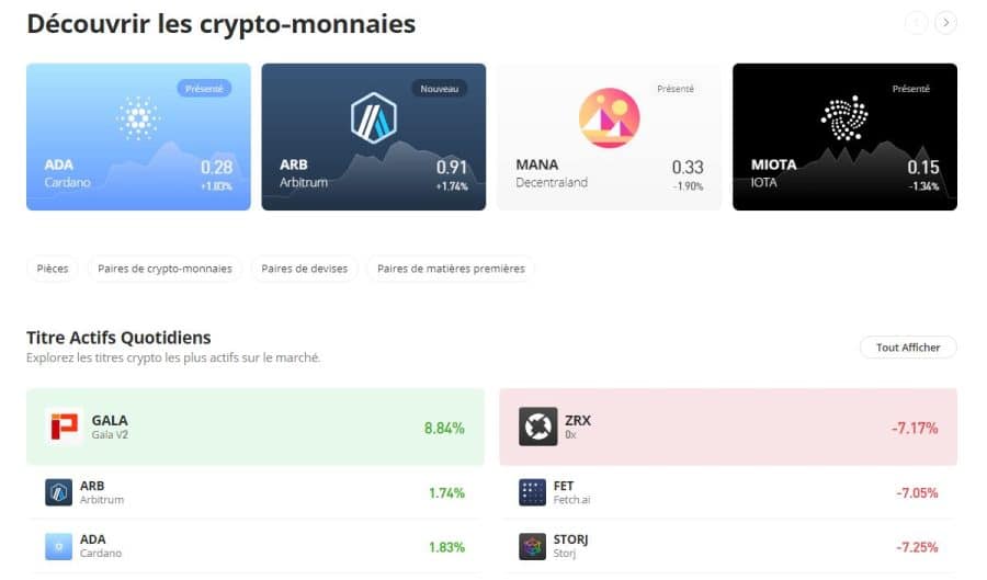 eToro - Découvrir les cryptos - Meilleurs crypto exchanges