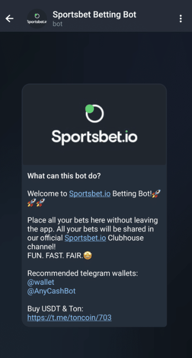 Meilleurs bots Telegram : Sportbet.io