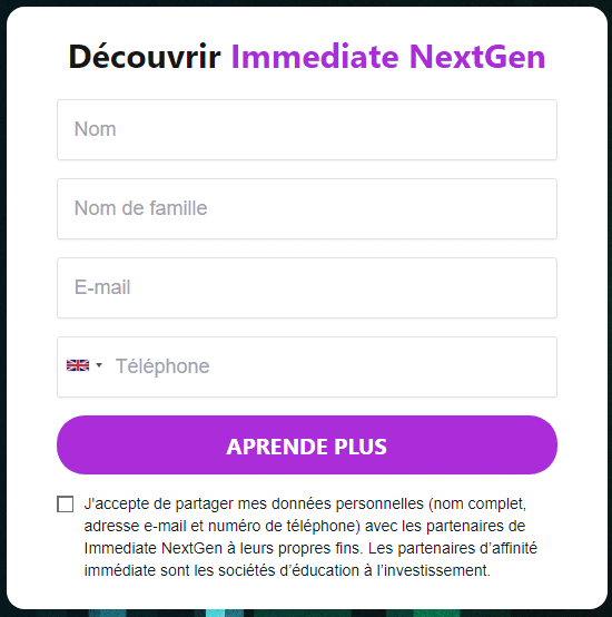 S'inscrire sur Immediate Nextgen