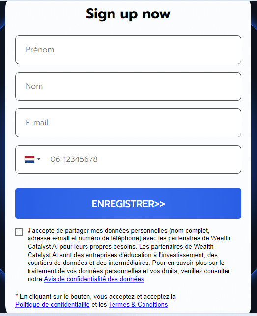Inscription sur Wealth Catalyst AI