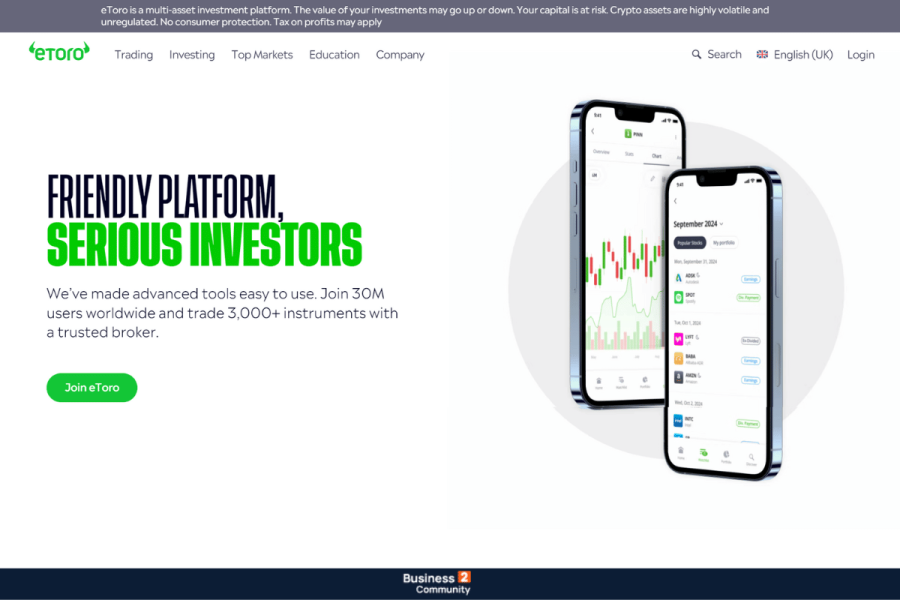 eToro – Λειτουργία copy trading και εύχρηστος Online Broker τόσο για αρχάριοι όσο και για έμπειρους επενδυτές. Ποικιλία των χαρακτηριστικών για συναλλαγές για επενδυτές όλων των επιπέδων εμπειρίας