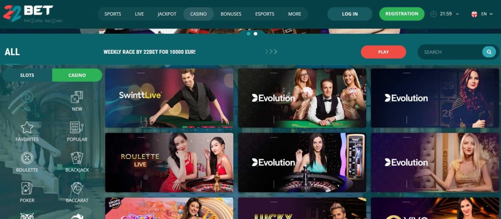 uzivo kladjenje 22bet casino