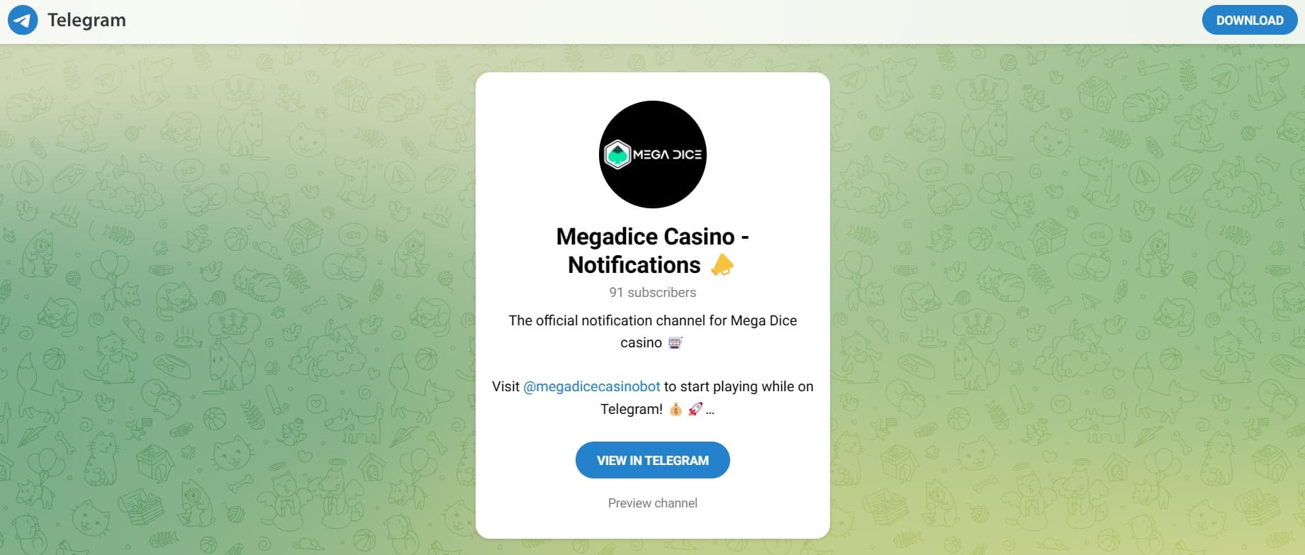 pridružite se telegram kazinu mega dice