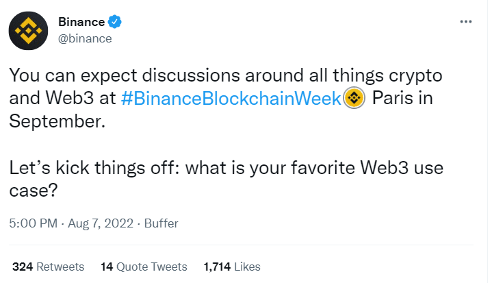 Binanceblockchainweek tweet