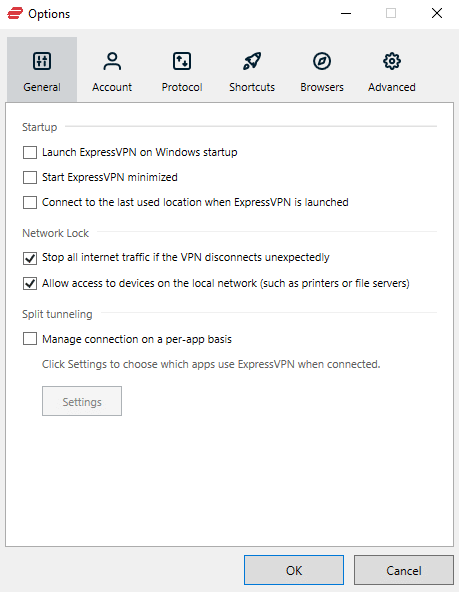 ExpressVPN-beallitasok