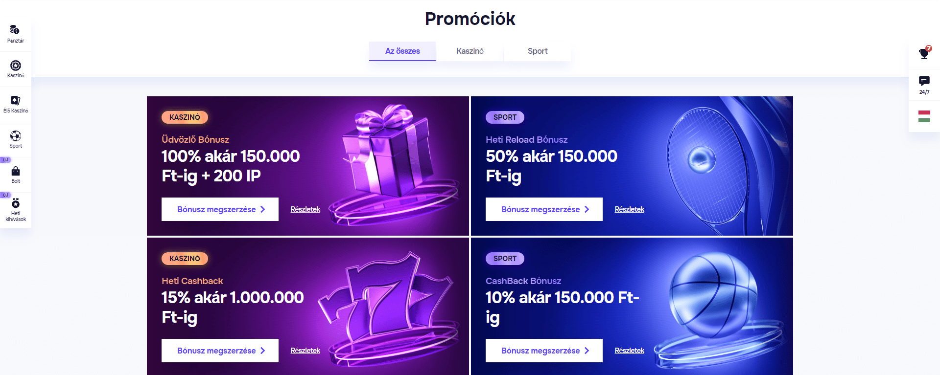 SG Casino promóciók