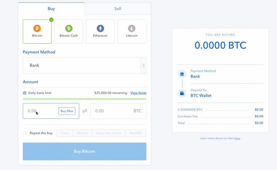 Coinbase Bitcoin vásárlás