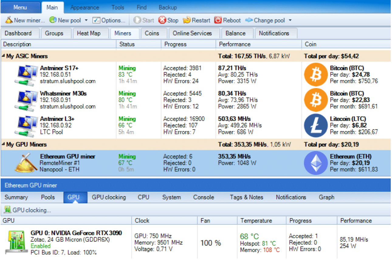 Awesome Miner Bitcoin bányász szoftver