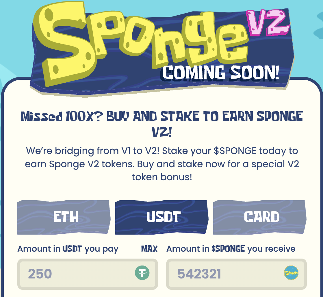 Sponge V2 token vásárlás