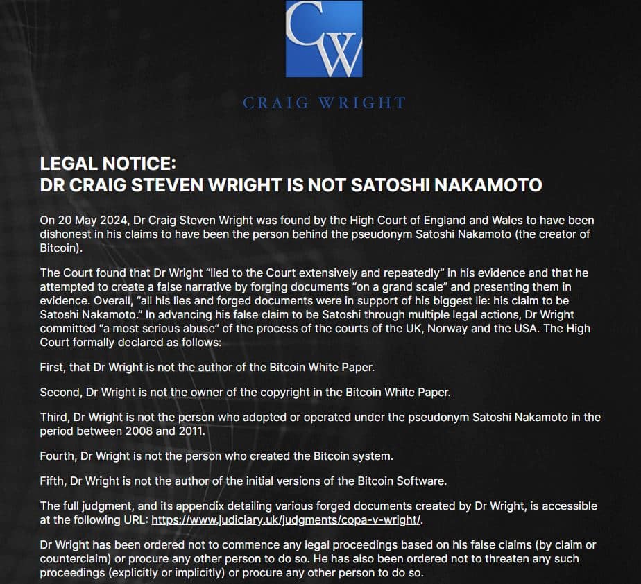 Craig Wright Legal Notice