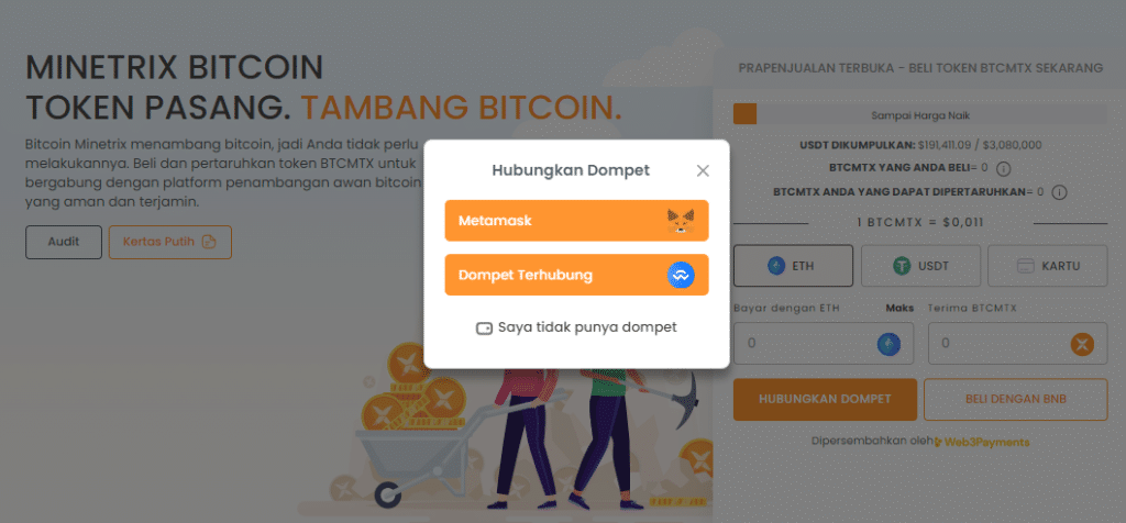 Hubungkan ke Situs Web Presale BTC Minetrix