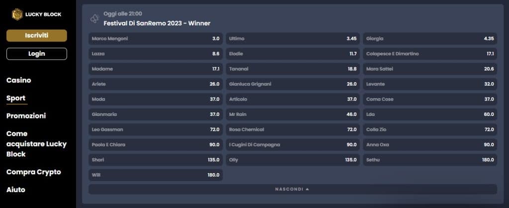 scommesse sanremo