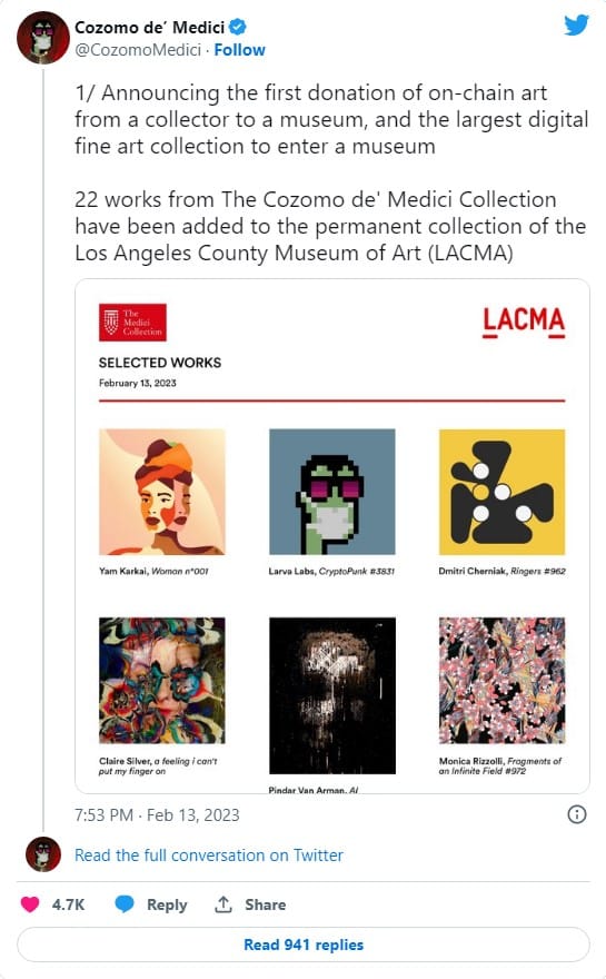 Il Museo D'arte LACMA Acquisisce NFT CryptoPunk E Art Blocks ...