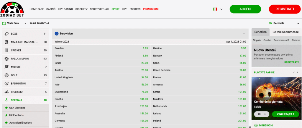 zodiacbet scommesse eurovision