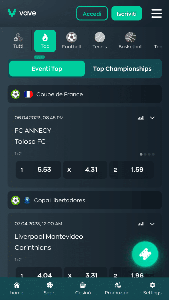 vave scommesse sportive app online