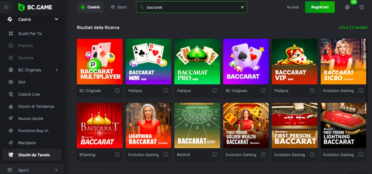 migliori baccarat casino online bcgame