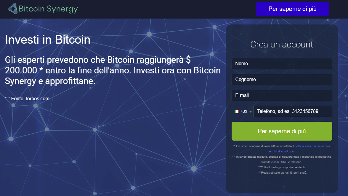 Bitcoin Synergy - registrazione