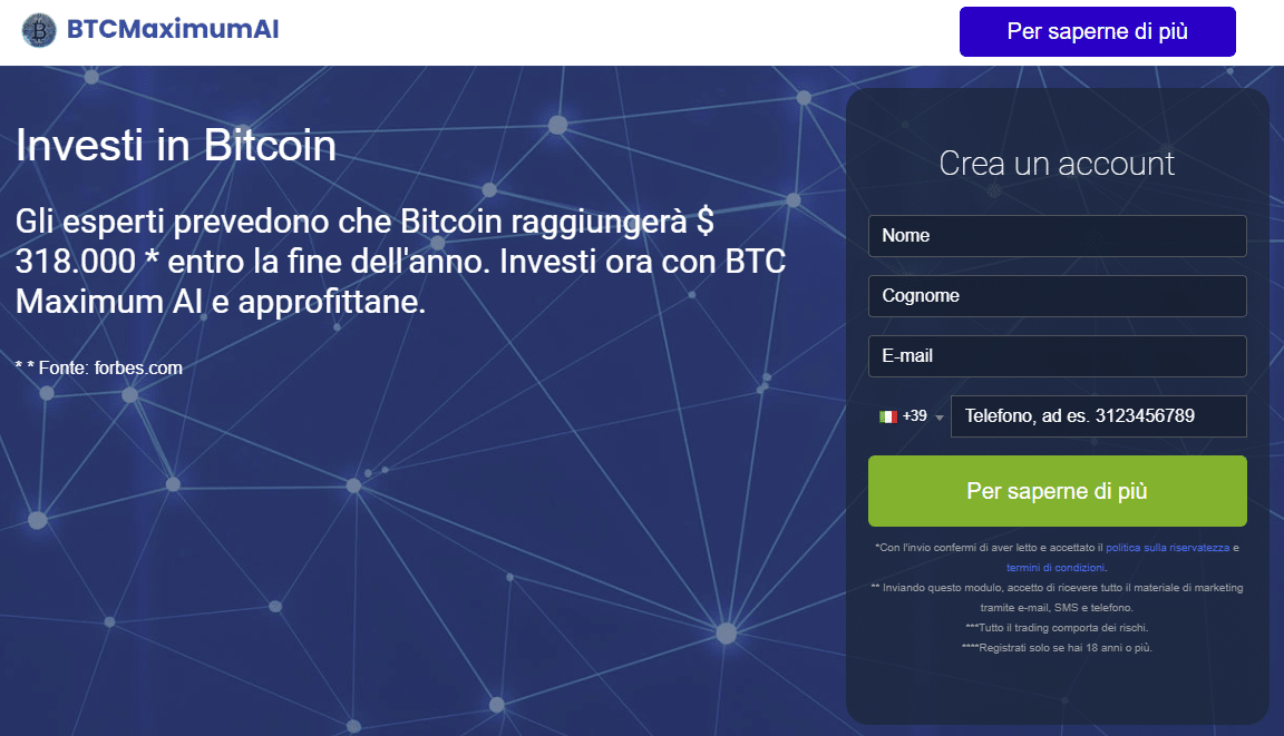 BTC Maximum AI - registrazione